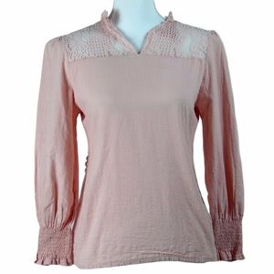 Pink Smocked Cuff Blouse with Decorative B…